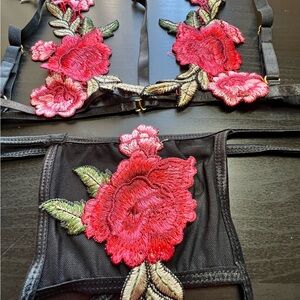 Floral Embroidered Black Lingerie Set